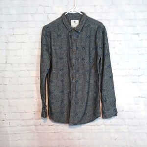 On The Byas Men's Thick Gray&‎ Blue Print Cotton Longsleeve  Shirt L